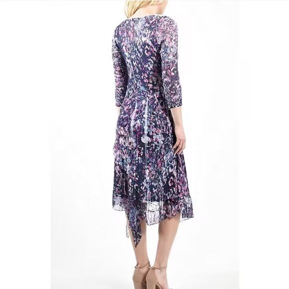 Komarov Chiffon 3/4 Sleeve V-Neck Purple Hybird Hem A-Line Dress M NWT IN PKG - Picture 4 of 7